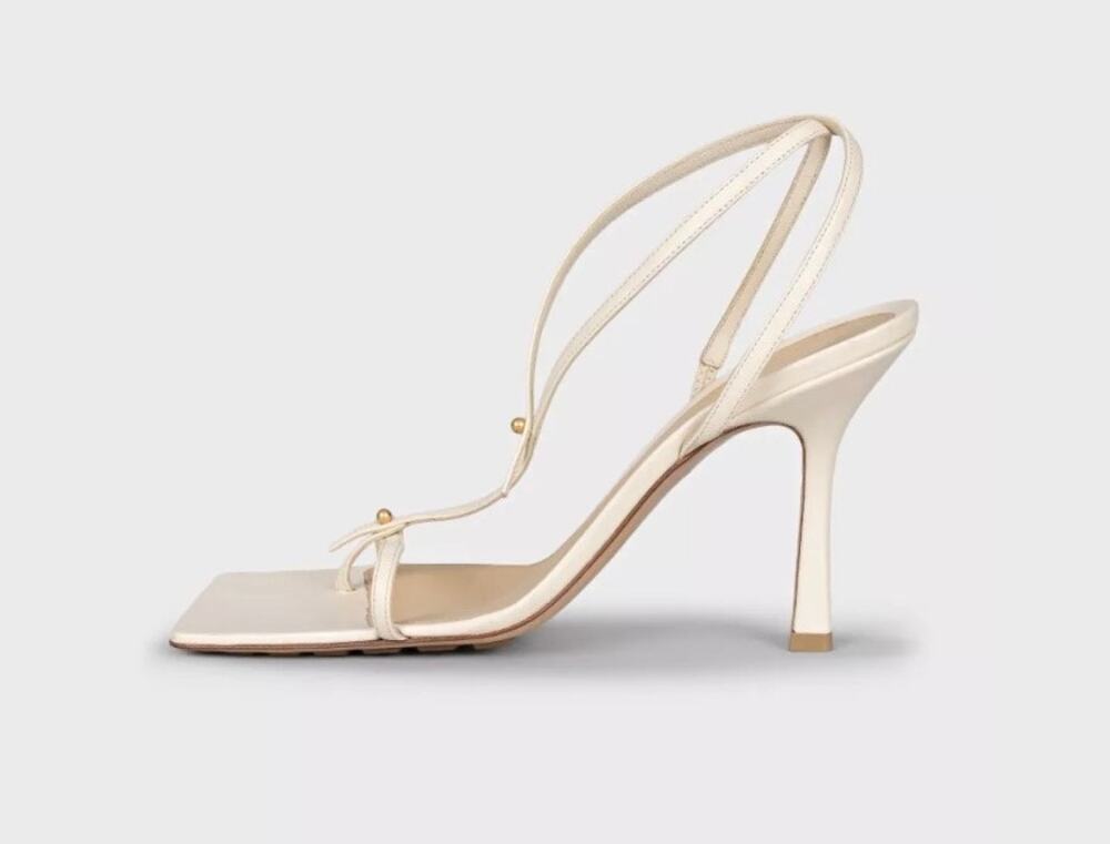 NWOB Bottega Veneta Beige Leather Strappy Stiletto Sandals Sz.39